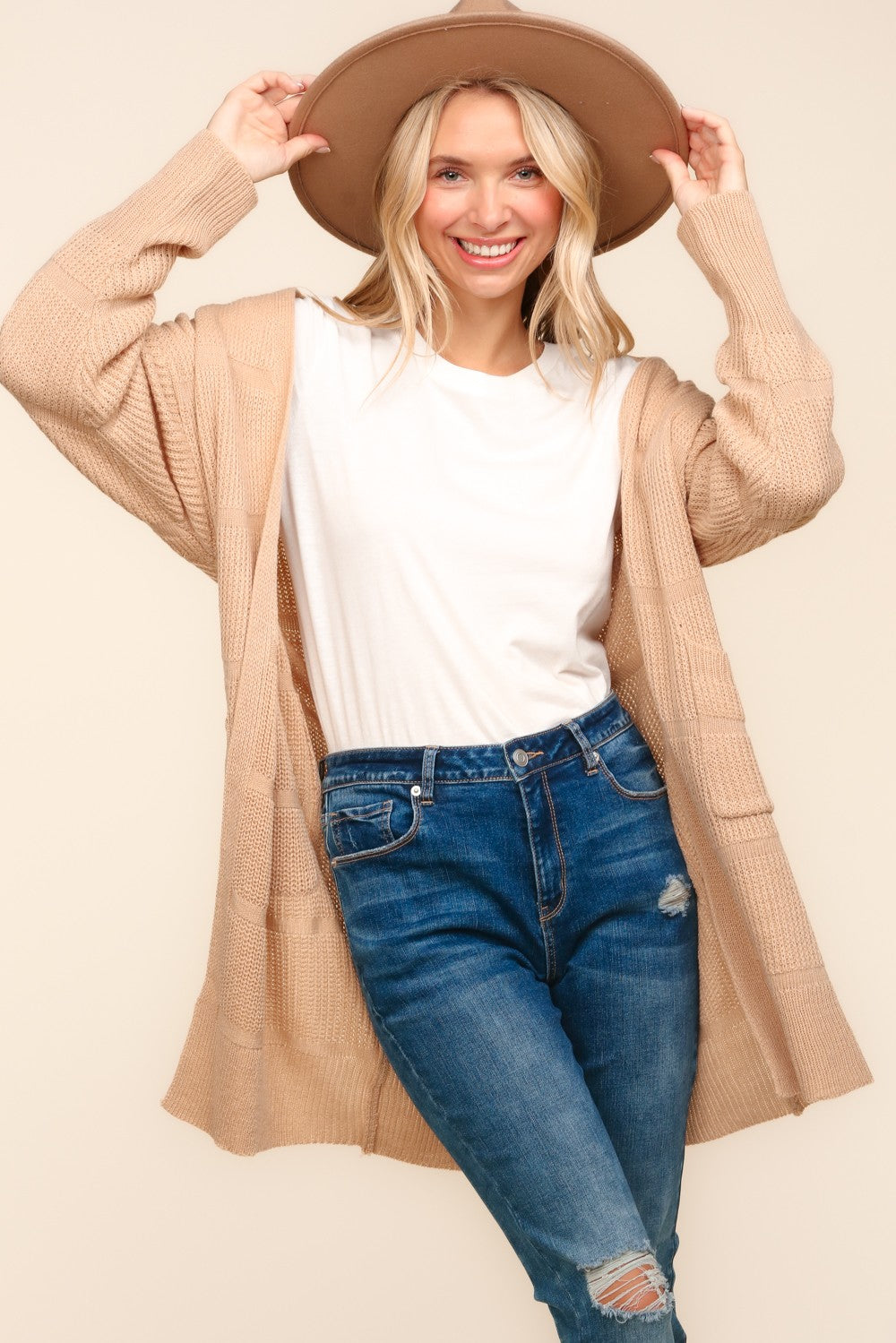 Stripe Textured Cardigan w/ pockets
