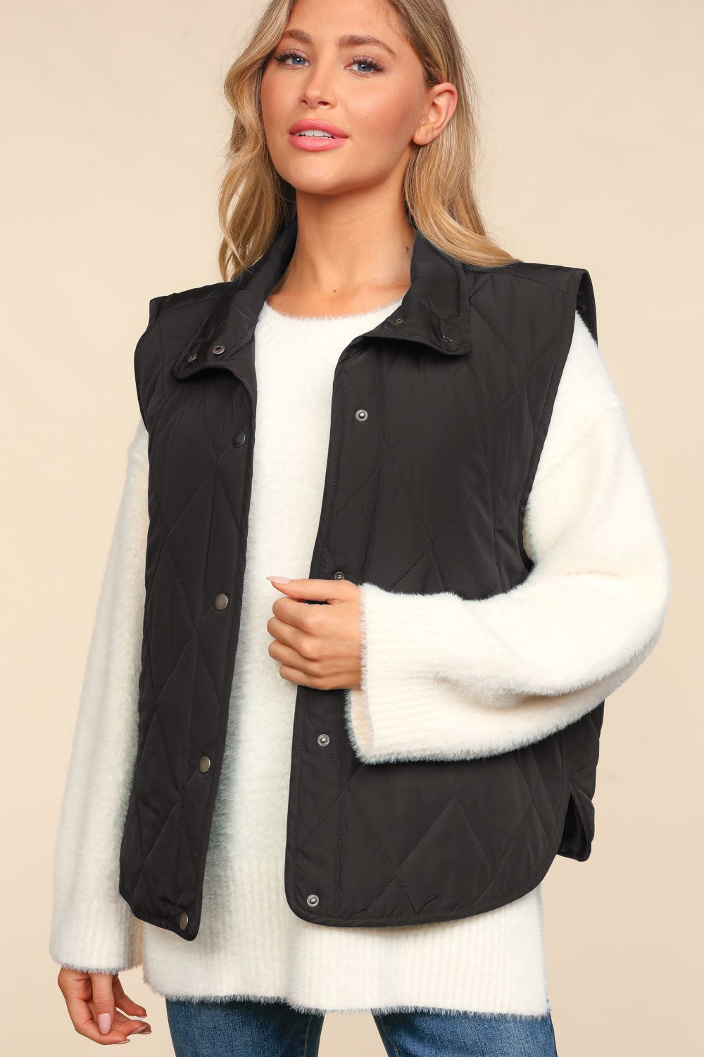 Snap Button Quilted Vest