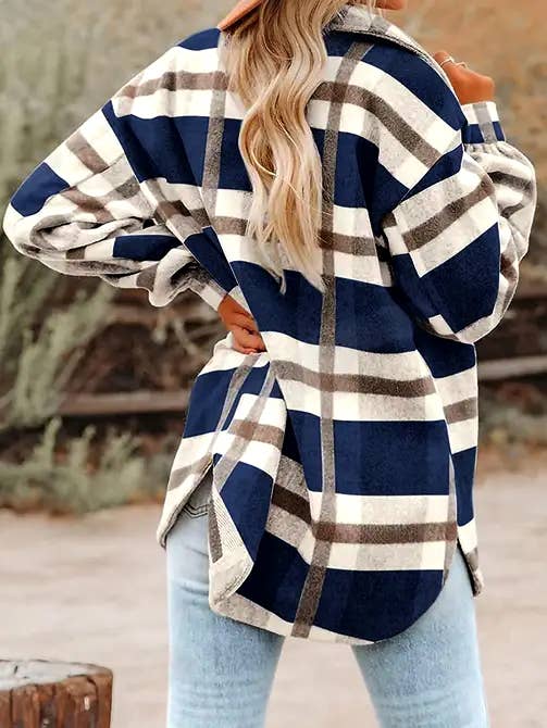 Khaki Plaid Button Flannel Shirt Jacket