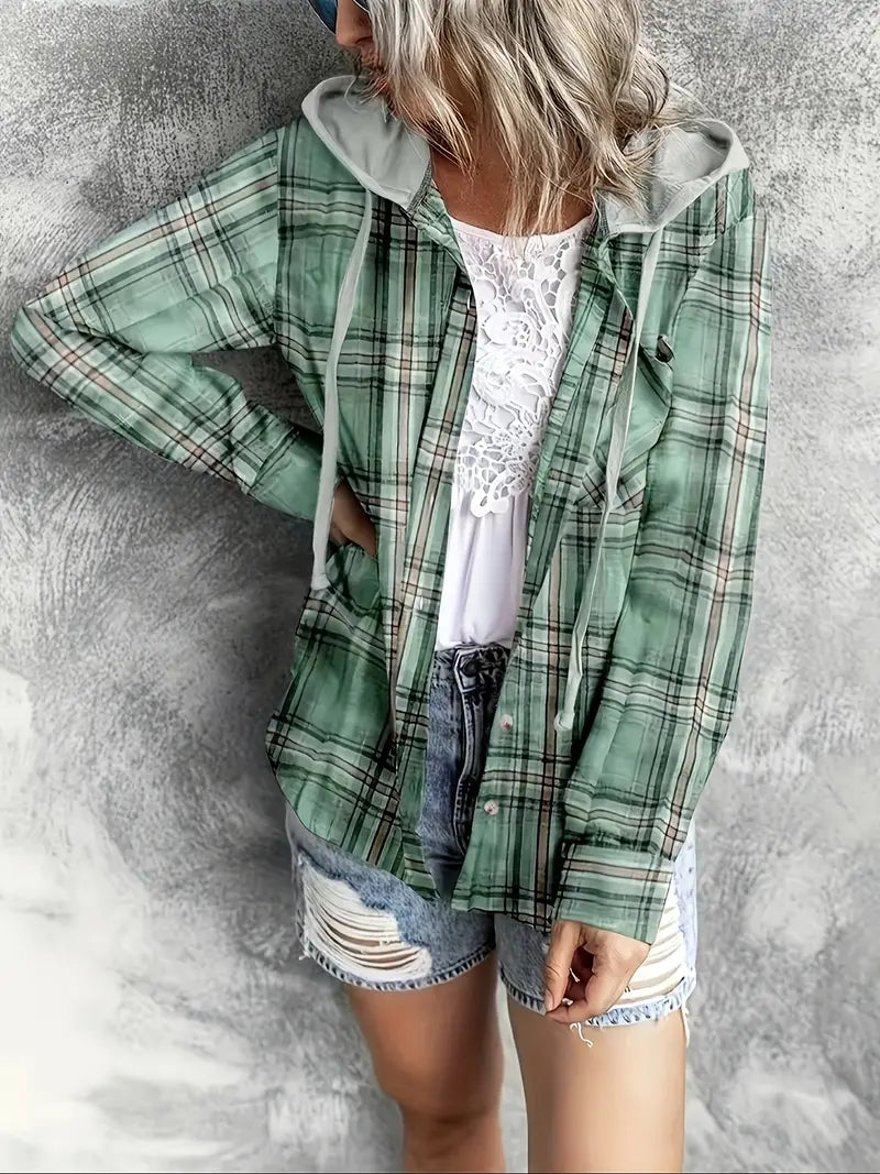 Mint Hooded Plaid Flannel