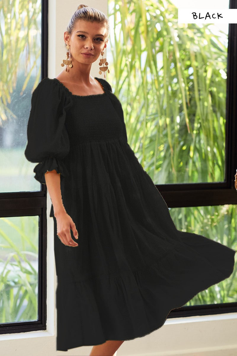 SHEERED SWISS DOT DRESS