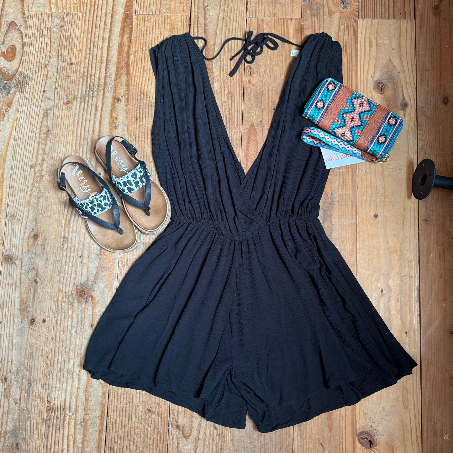 Woven crinkle draped romper