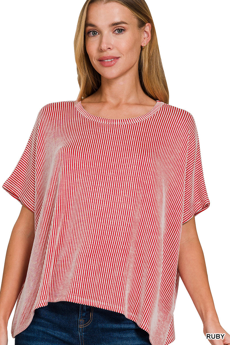 Ruby Ribbed Stripped Short Sleeve