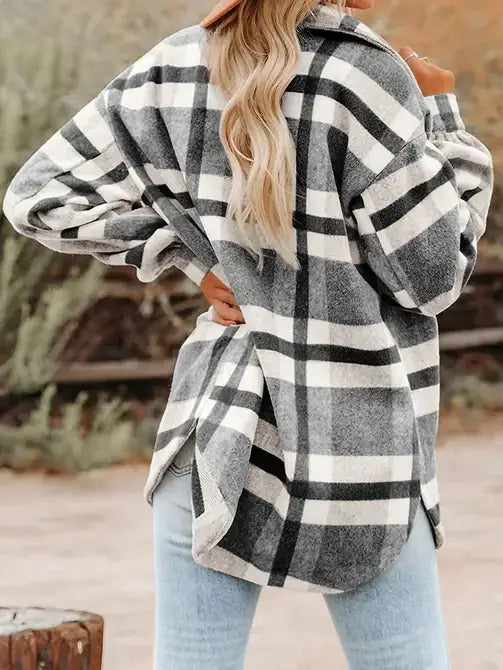 Khaki Plaid Button Flannel Shirt Jacket