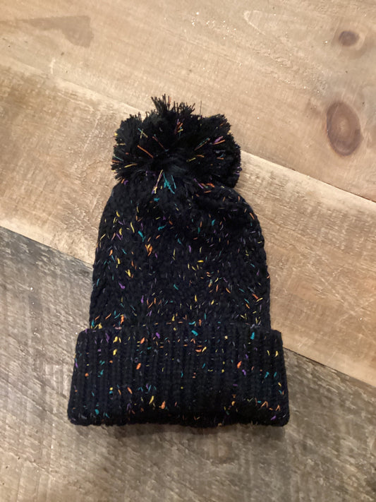 BLACK SPECKLED POM POM BEANIE