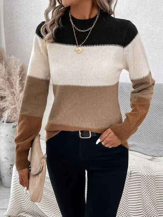 Color Block Knit Pullover Sweater