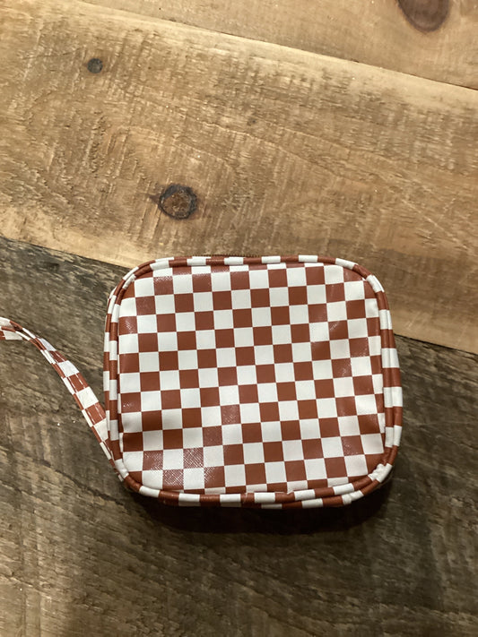 CAMEL CHECKERED MAKUP BAG