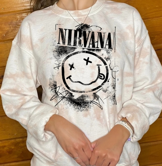 Rock band smiley tie dye crewneck