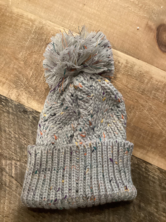 GREY SPECKLED POM POM BEANIE