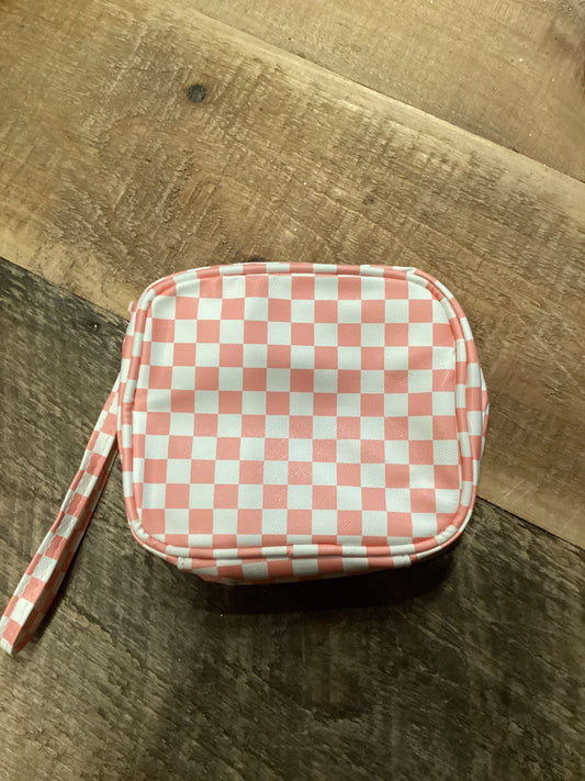 PINK CHECKERED MAKEUP BAG