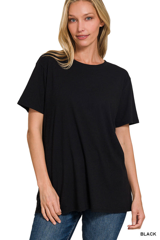 Black Cotton Boyfriend Round Neck Tee