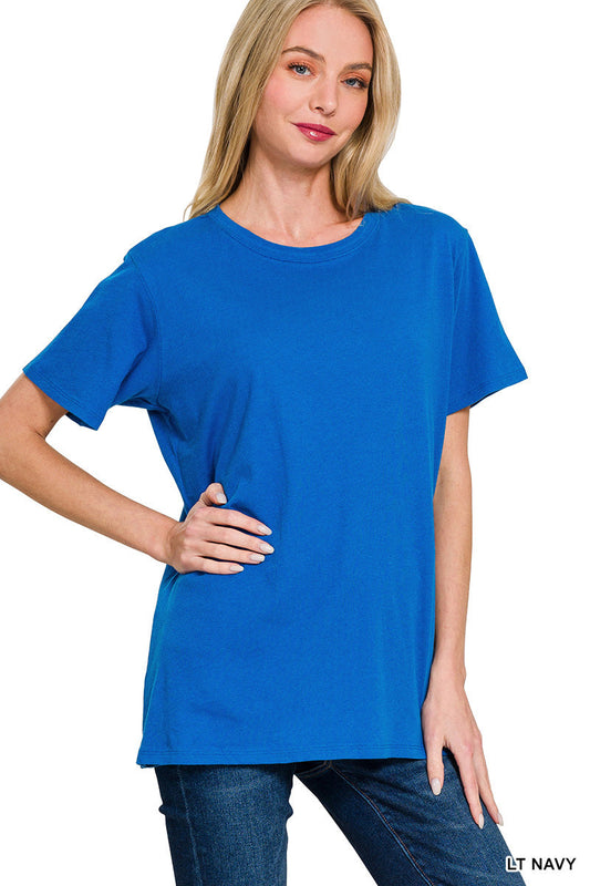 Lt Navy Cotton Boyfriend Round Neck Tee