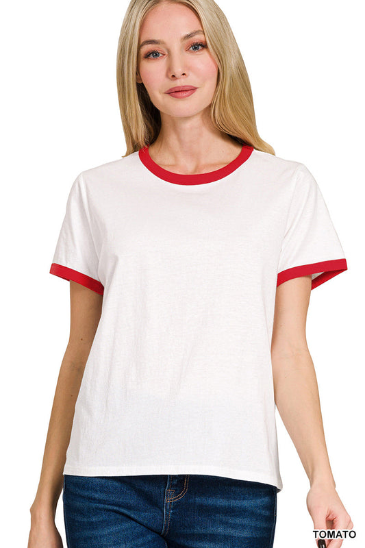 Tomato Contrast Binding Short Sleeve