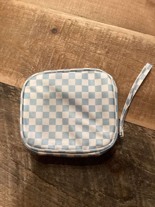 BLUE CHECKERED MAKEUP BAG