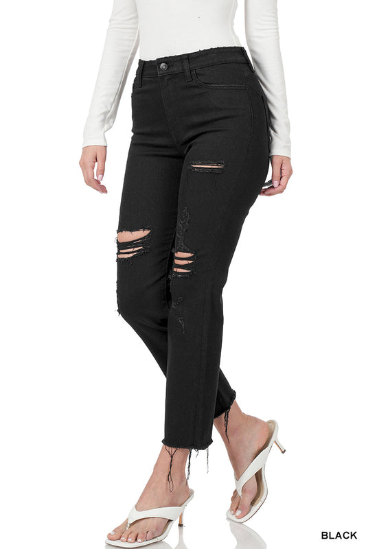 High Rise Black Distressed