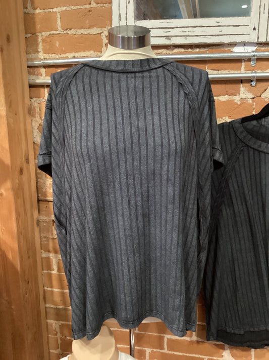 Ribbed Raglan Dolman Sleeve Boat neck Top