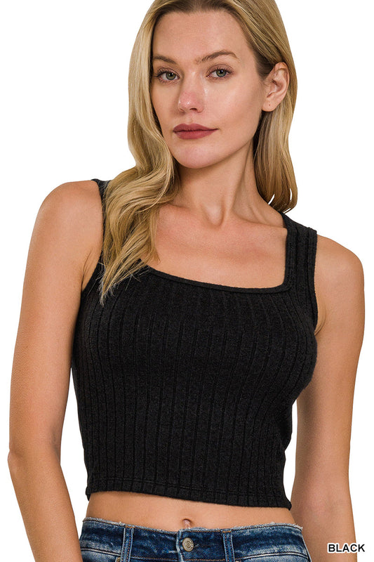 Black Ribbed Square Neck Crop