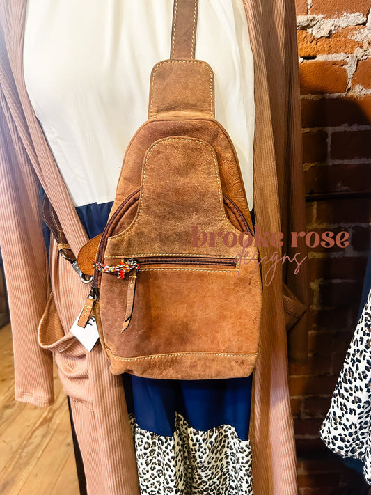 Western Fork Sling Bag in Camel