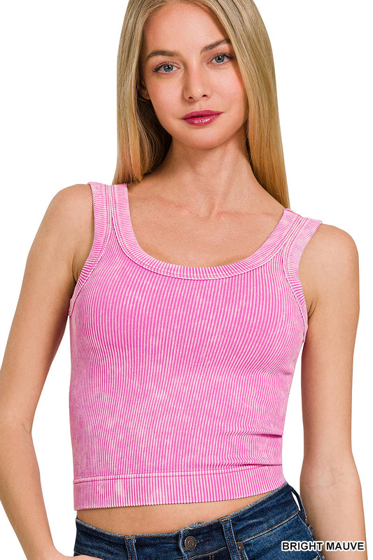 Bright Mauve Stone Washed Ribbed
