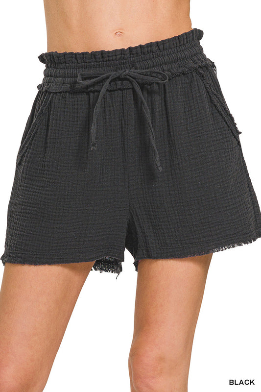 Black Double gauze Shorts