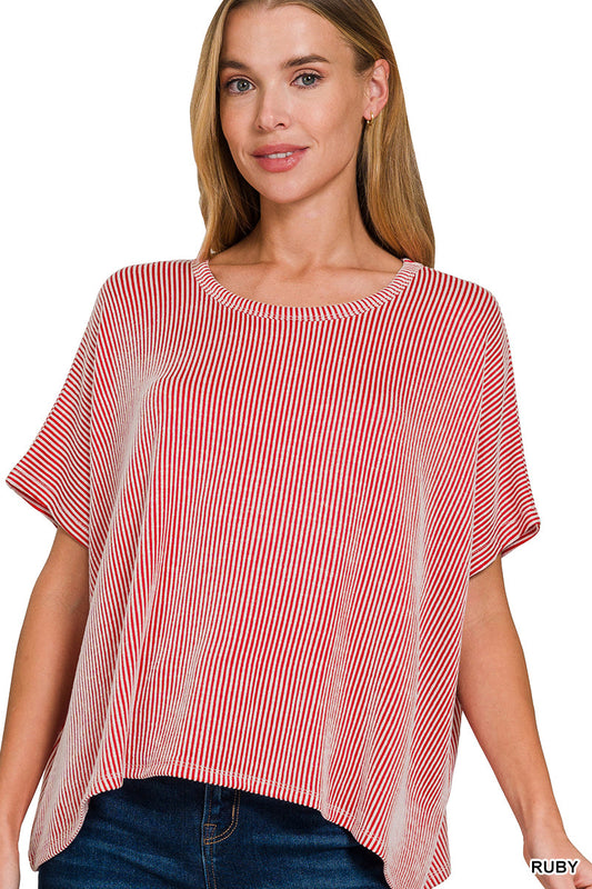 Ruby Ribbed Stripped Short Sleeve